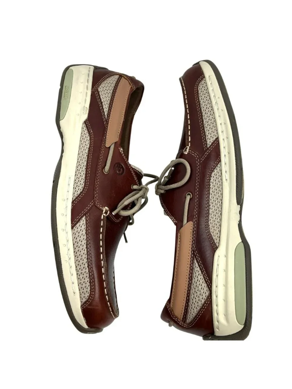 Dunham Captain Leather Mesh Lace Boat Shoes Mens 14 Brown Tan Casual Comfort
